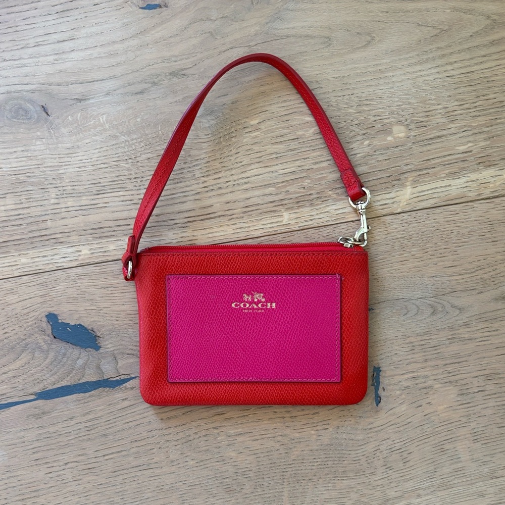 Coach Red and Magenta Wristlet, Small Bag / Wallet, Gold Hardware